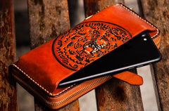 Handmade Leather Mens Tibetan Chain Biker Wallets Cool Leather Clutch Wallet Long Wallets for Men