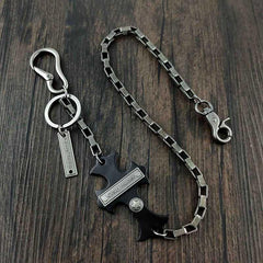 24'' HEAVY METAL CROSS BIKER SILVER WALLET CHAIN LONG PANTS CHAIN SILVER jeans chain jean chain FOR MEN