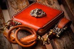 Handmade Leather Tibetan Tooled Mens billfold Wallet Cool Small Chain Wallet Biker Wallet for Men