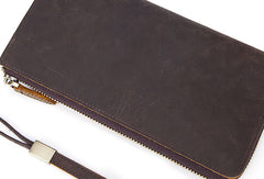 Handmade Genuine Leather Long Wallet Zip Bifold Wallet Purse Clutch Bag For Mens