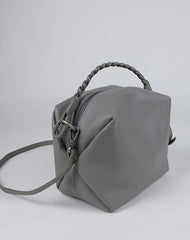 Cute Womens Gray Leather Handbag Purse Cube Leather Shoulder Bag Crossbody Purse for Ladies