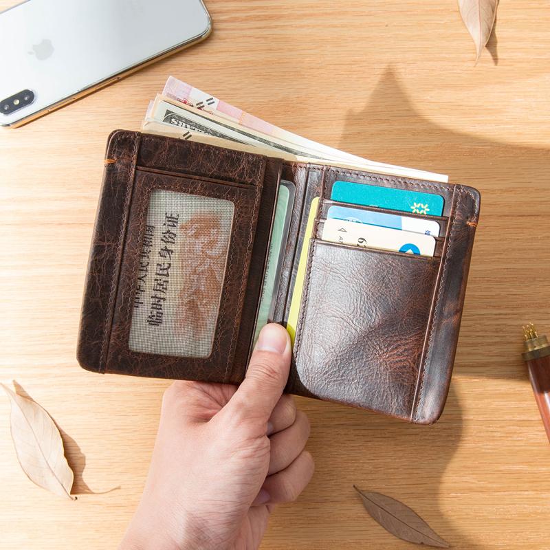 Men Leather Wallet Short Vintage Male Purses Money Credit Holders