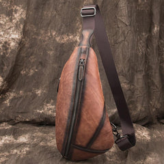 Brown Cool LEATHER MENS Retro Tan Sling Bag One Shoulder Backpack Blue Chest Bags For Men