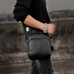 Casual Black LEATHER MENS SMALL VERTICAL Postman BAG SIDE BAG Cool COURIER BAG MESSENGER BAG FOR MEN