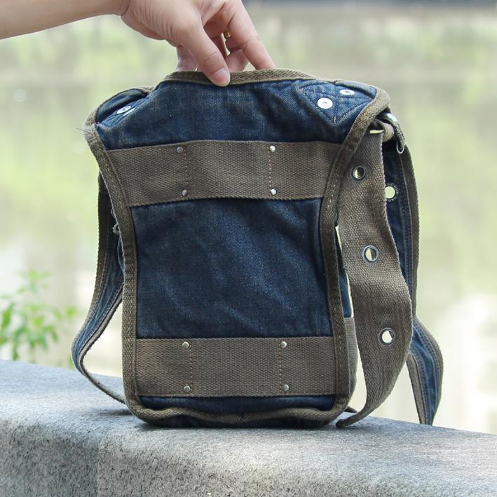 Blue Denim Mens Casual Small Vertical Messenger Bag Jean Side Bag Cour