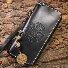 Leather Mens Biker Chain Wallet Leather Cool Biker Wallets Long Chain Wallet for Men