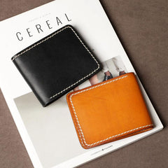 Handmade Leather Mens Cool Slim Leather Small Wallet Men Bifold billfold Wallet for Men