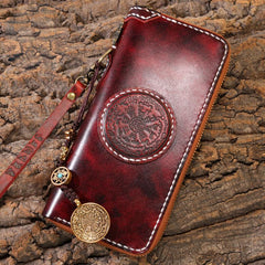 Handmade Leather Mens Chain Biker Wallet Cool Leather Wallet Long Phone Wallets for Men