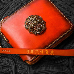 Handmade Leather Tibetan Tooled Mens billfold Wallet Cool Small Chain Wallet Biker Wallet for Men