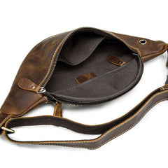 Vintage Brown Leather Fanny Pack Men's Chest Bag Hip Bag Brown Waist Bag For Men