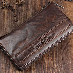 Genuine Leather Mens Cool Long Leather Wallet Zipper Wristlet Clutch Wallet