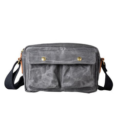 Gray Waxed Canvas Mens Casual Shoulder Bag 