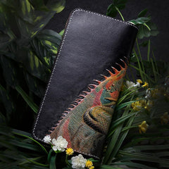 Handmade Leather Chameleon Mens Chain Zipper Biker Wallet Cool Leather Wallet Long Phone Wallets for Men