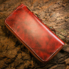 Handmade Leather Mens Chain Biker Wallet Cool Leather Wallet Long Phone Wallets for Men