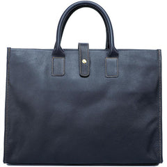 Vintage Black Mens Leather Briefcase Work Handbags Blue 14'' Computer Briefcases For Men