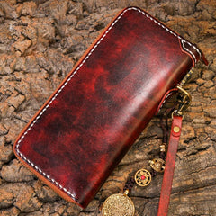 Handmade Leather Mens Chain Biker Wallet Cool Leather Wallet Long Phone Wallets for Men