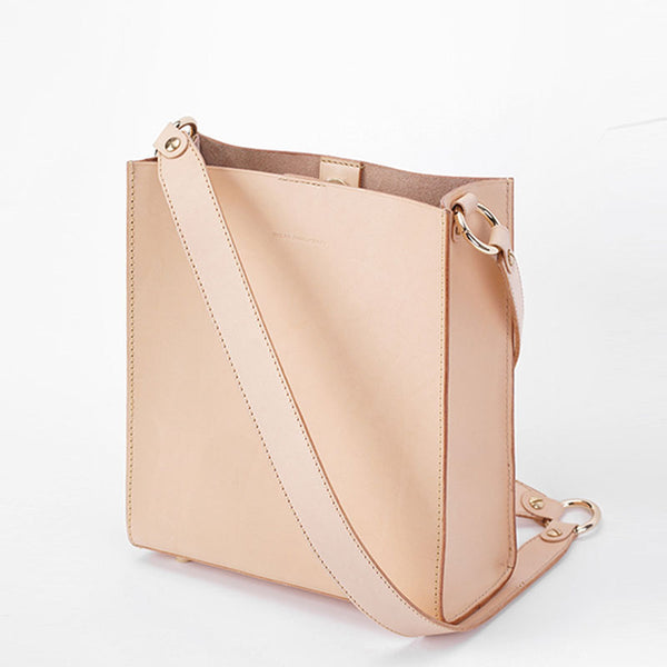 Fashion Beige Leather Women Handbag Tote Box Tote Bag Box Shoulder Bag