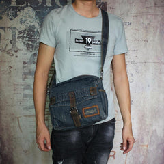 Denim Blue Mens Small Messenger Bag Blue Jean Postman Bag Courier Bag For Men