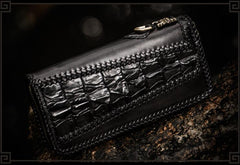 Handmade Leather Mens Biker Chain Wallet Cool Leather Wallet Long Zipper Wallets for Men