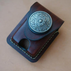 Mens Leather Coffee Handmade Armor Zippo Lighter Case Zippo Lighter Holder with Belt Loop for Men