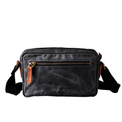 Gray Waxed Canvas Mens Casual Messenger Bag 