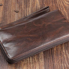 Genuine Leather Mens Cool Long Leather Wallet Zipper Wristlet Clutch Wallet