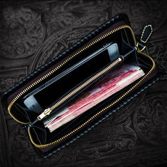 Handmade Leather Tooled Carp Mens Chain Biker Wallet Cool Leather Wallet Long Phone Wallets for Men