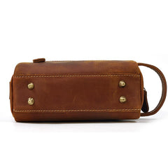 Brown MENS LEATHER ZIPPER CLUTCH WRISTLET PURSE CLUTCH BAG STORAGE BAG FOR MEN