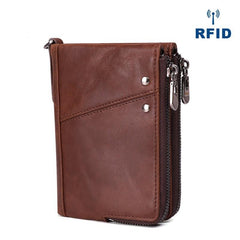 RFID Cool Brown Leather Men's Bifold Small Wallet Zipper billfold Wallet For Men