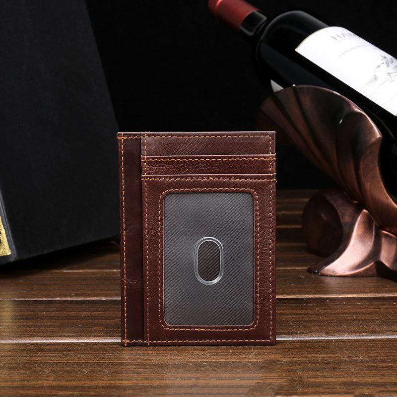 RFID Brown Leather Men's Slim Card Holder Black Front Pocket Wallet Small Card Wallet For Men