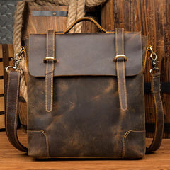 Vintage Brown Cool Leather 13 inches Vertical Briefcase Messenger Bags Side Bags for Men