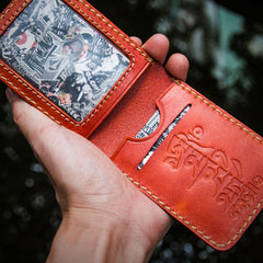 Handmade Leather License Wallet Tooled Mens billfold Wallet Cool Leather Wallet Slim Wallet for Men