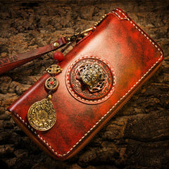 Handmade Leather Mens Chain Biker Wallet Cool Leather Wallet Long Phone Wallets for Men