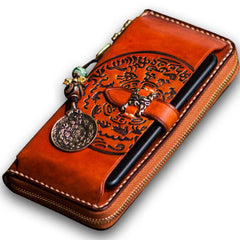 Handmade Leather Mens Tibetan Chain Biker Wallets Cool Leather Clutch Wallet Long Wallets for Men