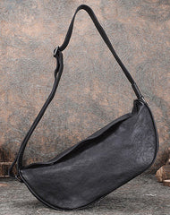 Vintage Black Gray Mens Sling Bag Leather Saddle Chest Bag Shoulder Purse Crossbody Pack for Men