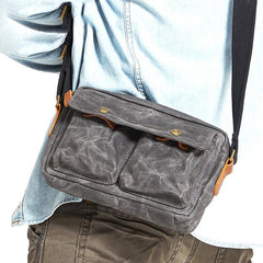 Gray Waxed Canvas Mens Casual Shoulder Bag 