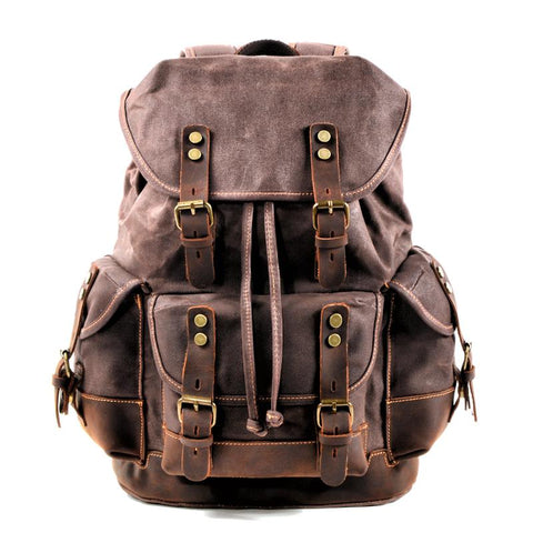 Canvas And Leather Backpack Hiking Backpack for Women Waxed Canvas Backpack With Laptop Compartment