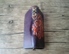 Handmade Leather Ganesha Tooled Mens Long Wallet Cool Leather Wallet Clutch Wallet for Men