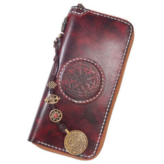 Handmade Leather Mens Chain Biker Wallet Cool Leather Wallet Long Phone Wallets for Men