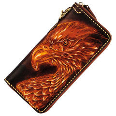 Handmade Leather Mens Tooled Eagle Chain Biker Wallet Cool Leather Wallets Long Wallets for Men