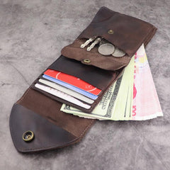 Vintage Mens Black Leather Billfold Leather Slim Wallets for Men Small Wallets for Men