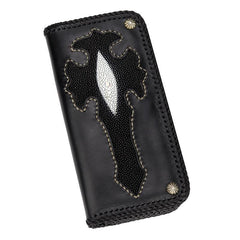 Handmade Leather Cross Mens Biker Wallet Cool Leather Wallet Long Phone Wallets for Men