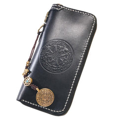 Leather Mens Biker Chain Wallet Leather Cool Biker Wallets Long Chain Wallet for Men