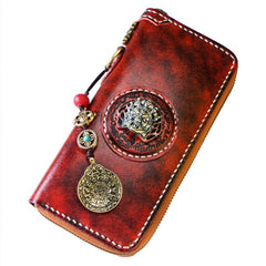 Handmade Leather Mens Chain Biker Wallet Cool Leather Wallet Long Phone Wallets for Men