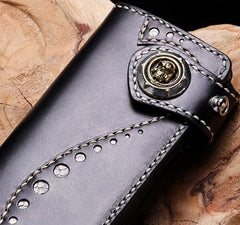 Cool Leather Mens Biker Chain Wallet Leather Biker Wallets Long Chain Wallet for Men