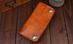 Handmade Leather Mens Trucker Wallet Cool Biker Leather Wallet Long Phone Wallets for Men