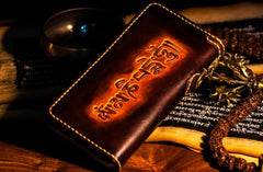 Handmade Leather Mens Tooled Eagle Chain Biker Wallet Cool Leather Wallets Long Wallets for Men