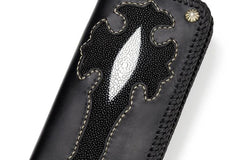 Handmade Leather Cross Mens Biker Wallet Cool Leather Wallet Long Phone Wallets for Men