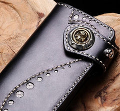 Cool Leather Mens Biker Chain Wallet Leather Biker Wallets Long Chain Wallet for Men