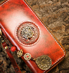 Handmade Leather Mens Chain Biker Wallet Cool Leather Wallet Long Phone Wallets for Men